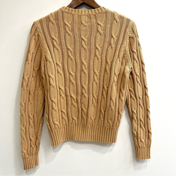 White + Warren Camel brown tan cable knit sweater crewneck 100% cotton fisherman - Picture 2 of 8